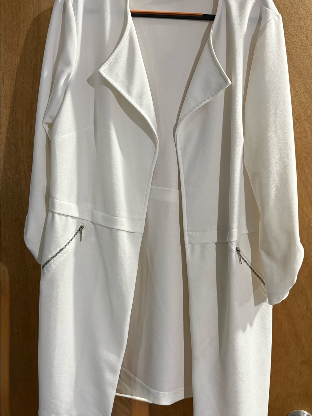 Soho White Open-Front Blazer with Fake Zip Pocket Detail